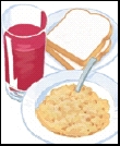 Fruit juice, toast, and hot cereal