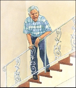 Man short of breath, climbing stairs
