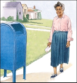 Woman walking to mailbox